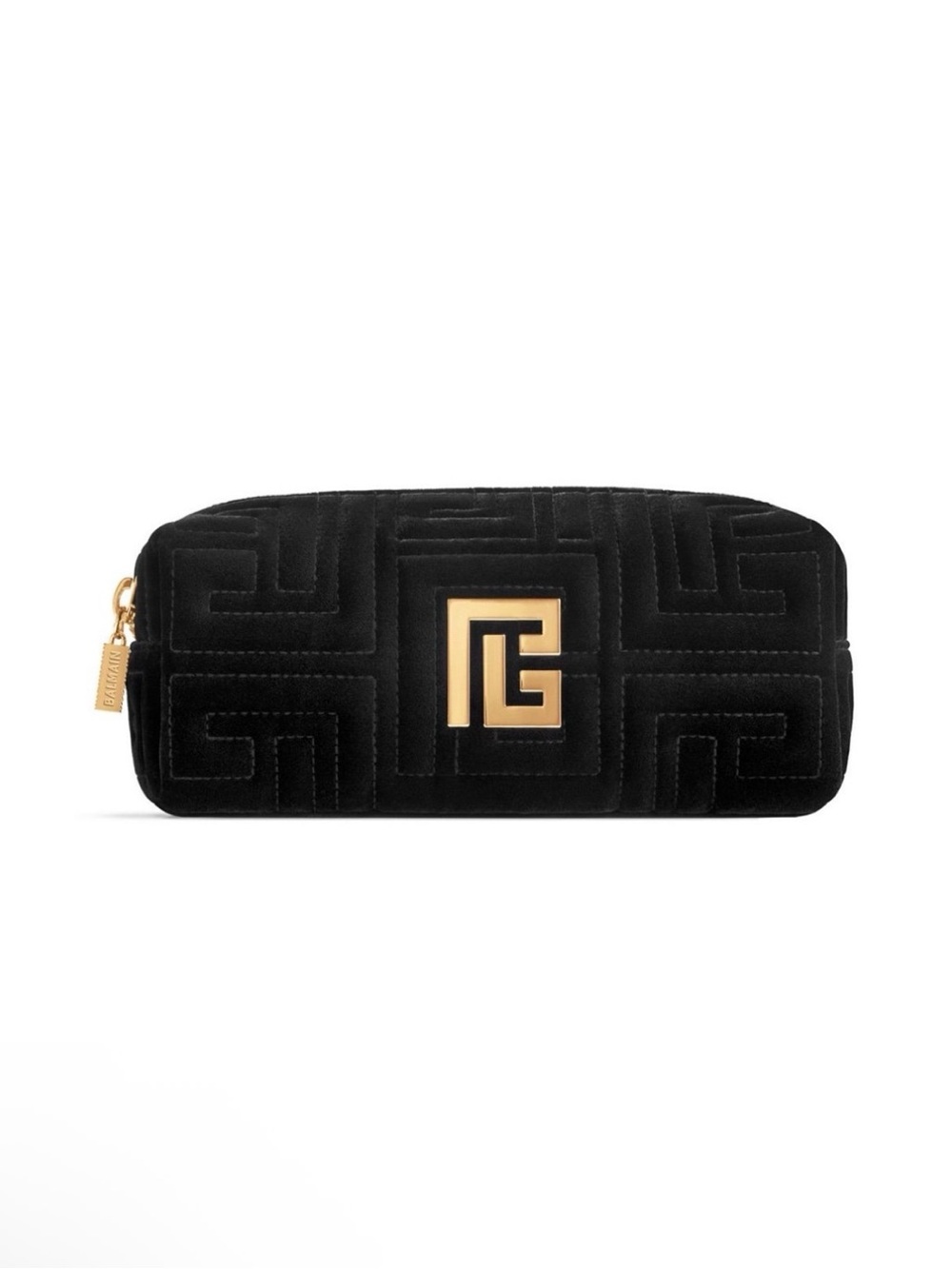 Balmain Black Quilted Velvet Pouch with Gold Tag NWOT
